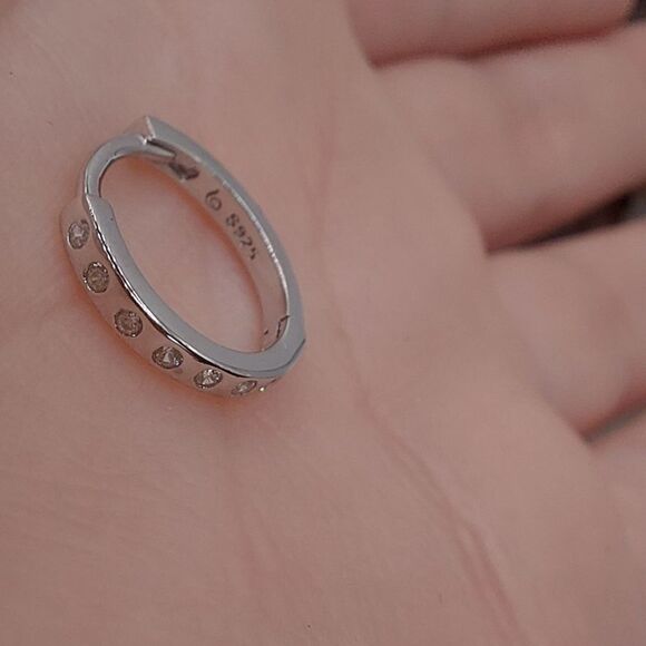 Platinum Plated 925 Sterling Silver Minimalist Huggies Earrings - Picture 8 of 10